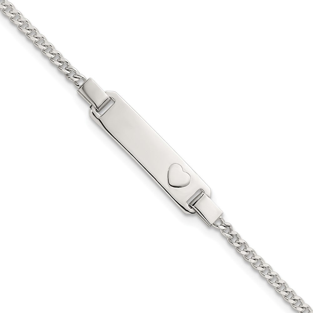Sterling Silver Polished Raised Heart Curb Link Childrens 5.5 inch with 0.5 inch Extension ID Bracelet QG7252-5.5