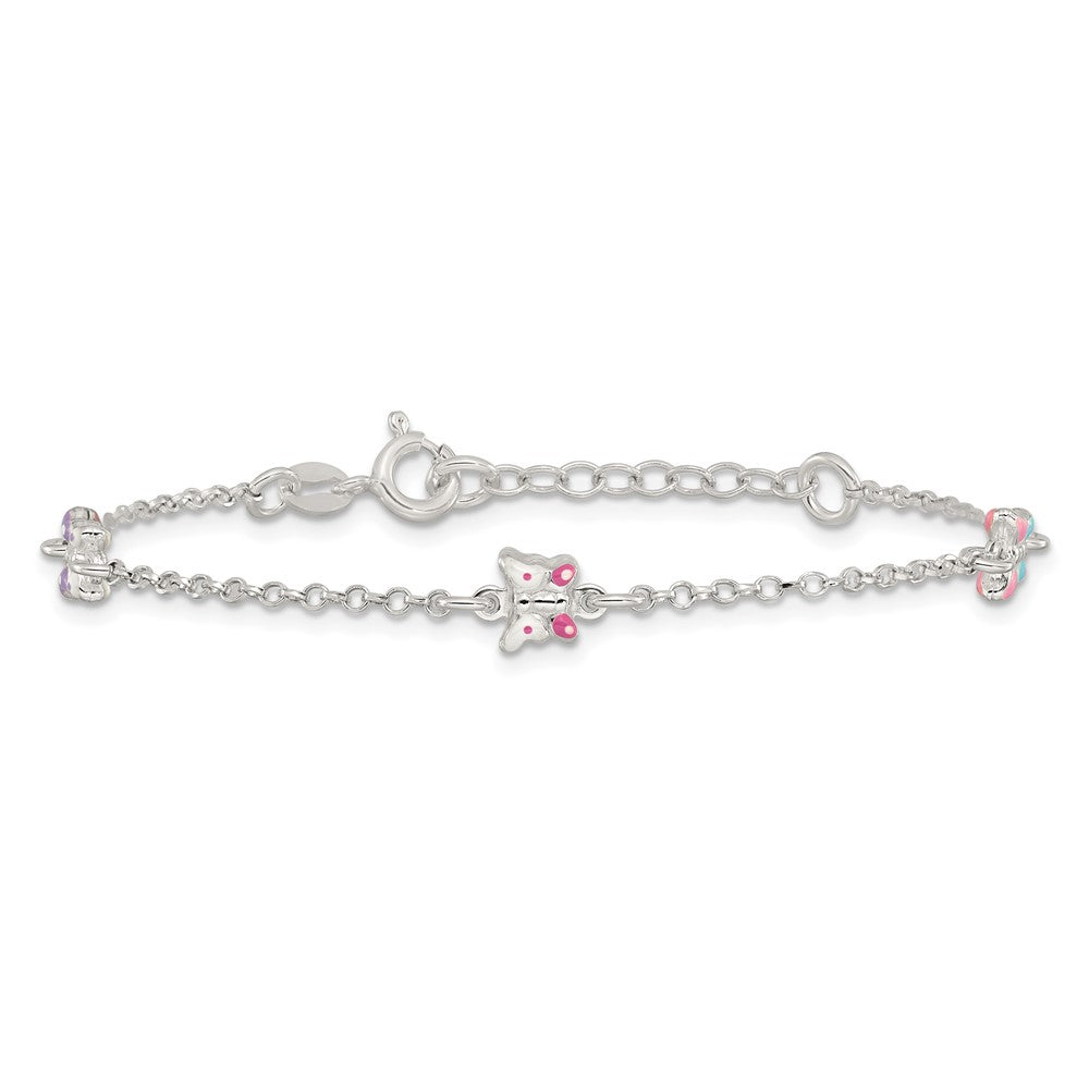 Sterling Silver Polished Pink/Purple/White/Blue Enameled Butterfly 6 inch with 1 inch extension Childrens Bracelet QG7254-6