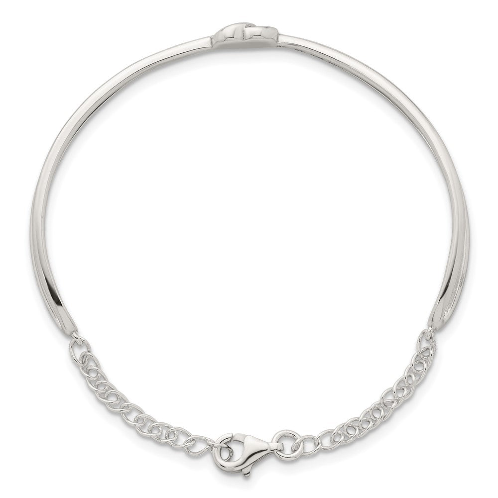 Sterling Silver Polished Twisted Heart Childrens Cuff Bracelet with Safety Chain QG7255