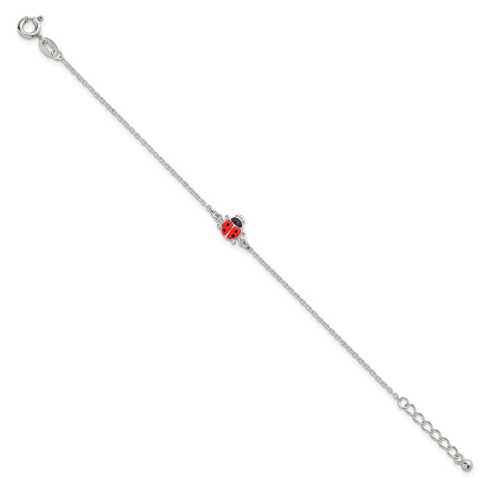 Sterling Silver Polished Red and Black Enameled Ladybug Childrens 5.5 inch with 1 inch Extension Bracelet QG7279-5.5