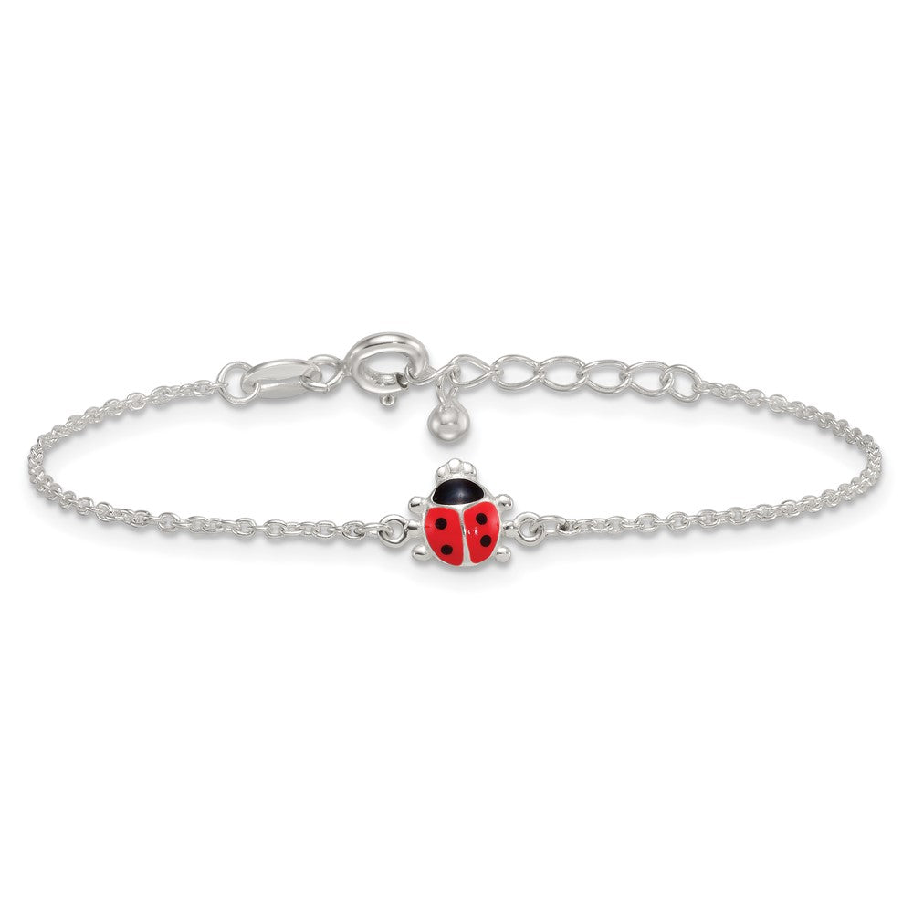 Sterling Silver Polished Red and Black Enameled Ladybug Childrens 5.5 inch with 1 inch Extension Bracelet QG7279-5.5