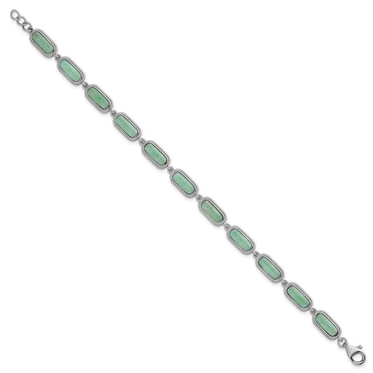 Sterling Silver Rhodium-plated Polished and Twisted Fancy Jade 7.5 Inch with .25 Inch Extension Bracelet QG7282-7.5