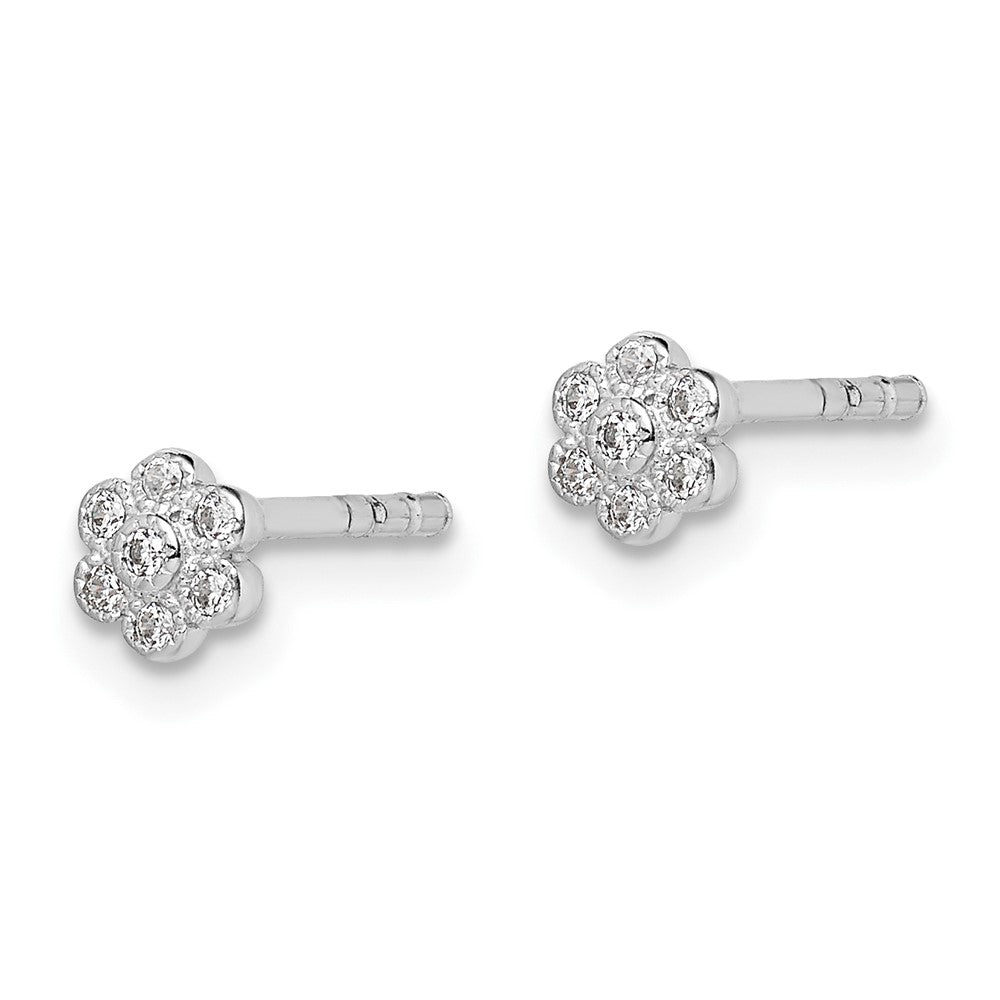 QGK177 Sterling Silver Madi K RH-plated CZ Flower Children's Post Earrings