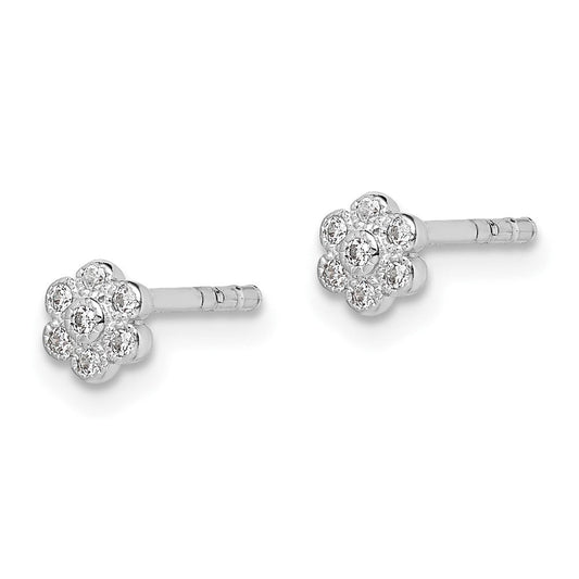 QGK177 Sterling Silver Madi K RH-plated CZ Flower Children's Post Earrings