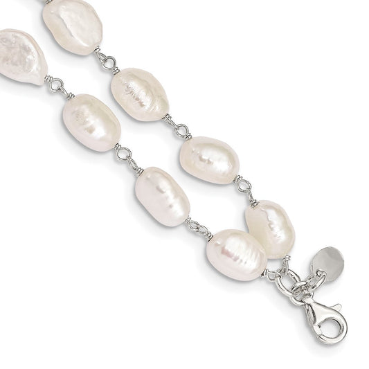 Sterling Silver 2-Strand White Baroque FW Cultured Pearl 8.5in Bracelet QH2459-8.5