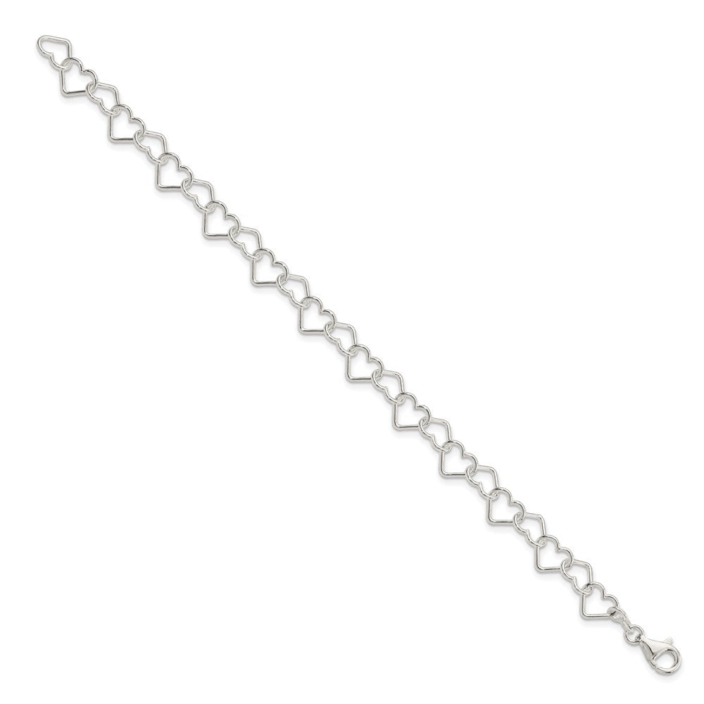 Sterling Silver 8inch Polished Fancy Heart Link Bracelet QH278-7.5