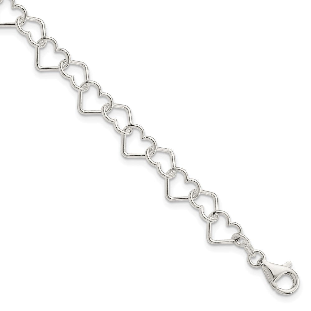 Sterling Silver 7 inch Polished Fancy Heart Link Bracelet QH278-7.5