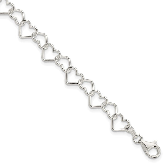 Sterling Silver 7 inch Polished Fancy Heart Link Bracelet QH278-7.5