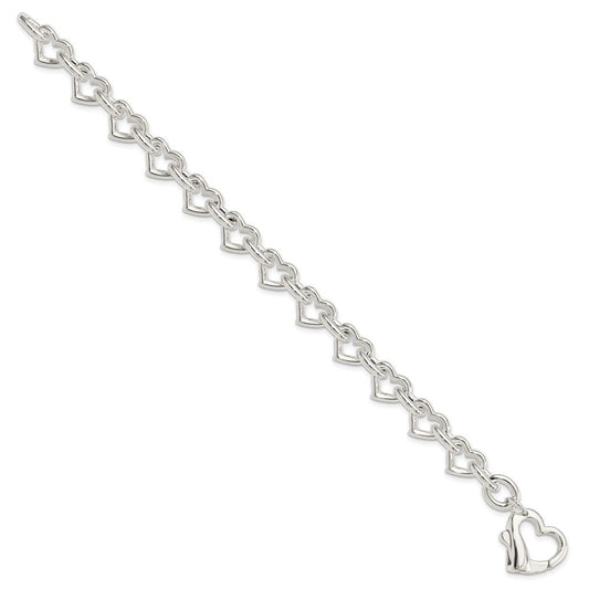Sterling Silver 7.5inch Polished Fancy Heart Link Bracelet QH287-7.5