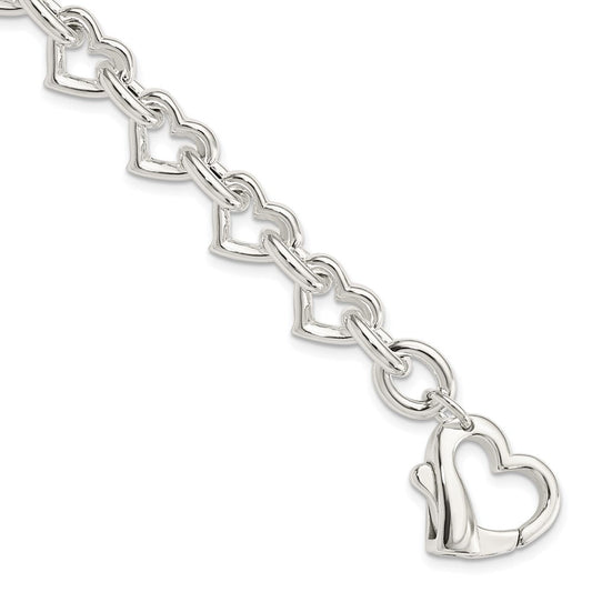 Sterling Silver 7.5inch Polished Fancy Heart Link Bracelet QH287-7.5