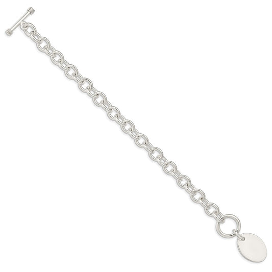 Sterling Silver Engraveable Oval Disc on Fancy Link Bracelet QH302-7.5