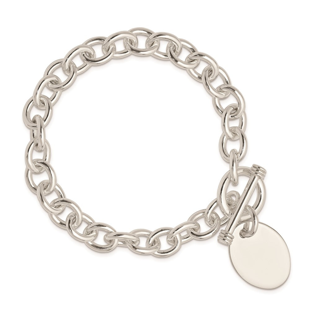 Sterling Silver Engraveable Oval Disc on Fancy Link Bracelet QH302-7.5