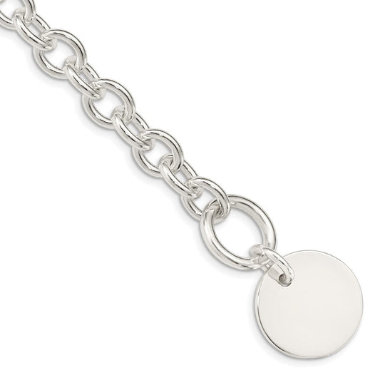 Sterling Silver Engraveable Circular Disc on Fancy Link Bracelet QH303-7.5