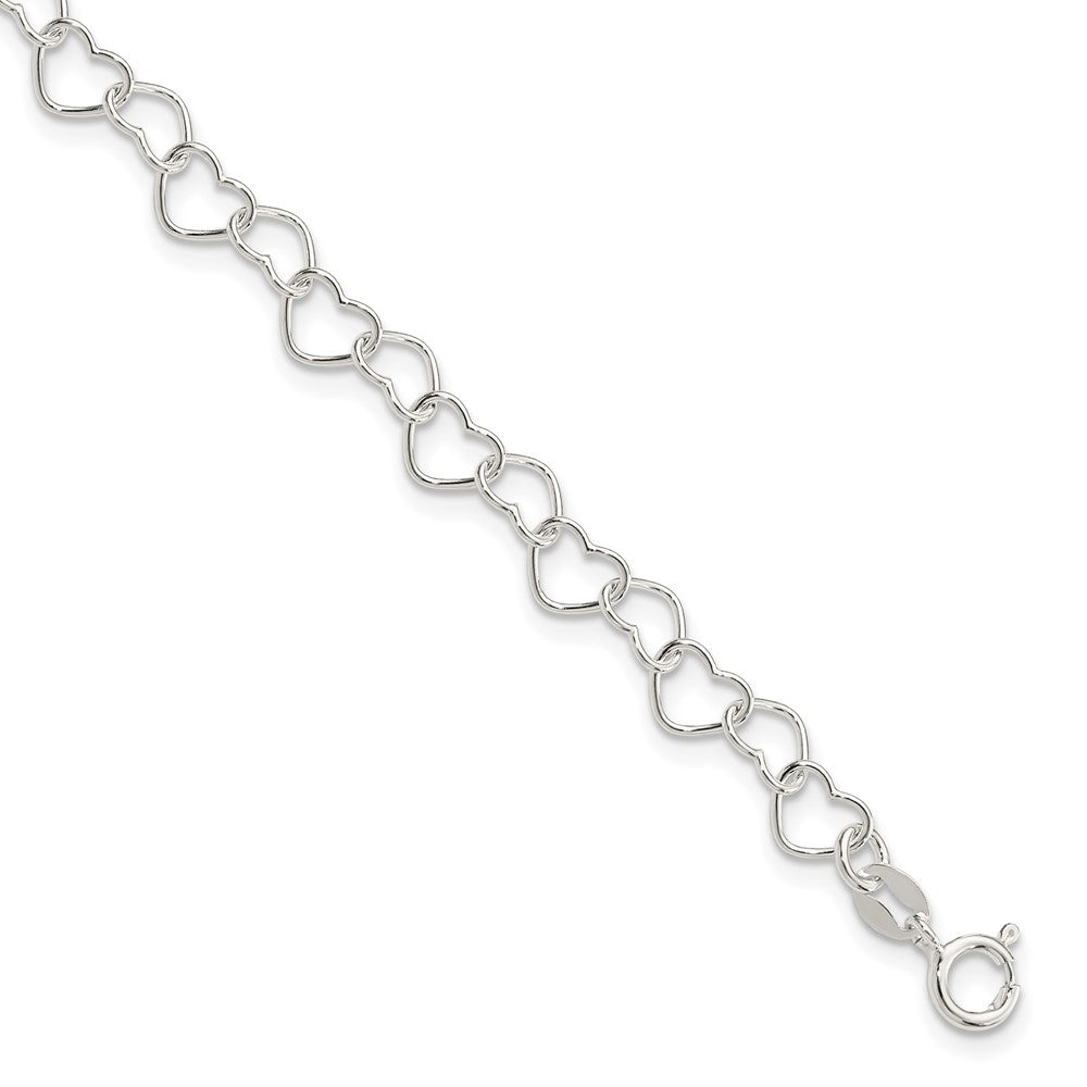 Sterling Silver 6inch Polished Fancy Heart Link Bracelet QH320-7