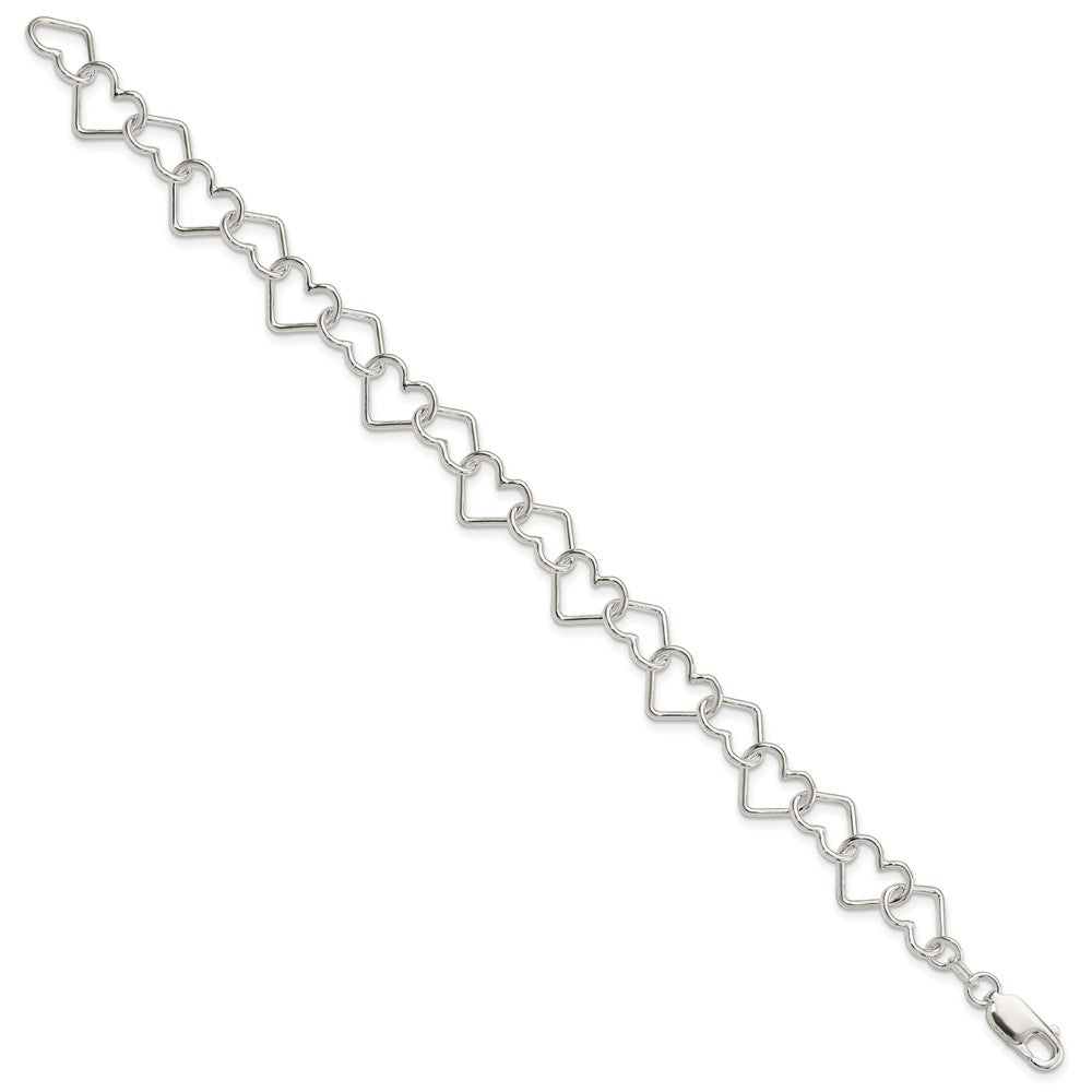 Sterling Silver 8inch Polished Fancy Large Heart Link Bracelet QH321-8