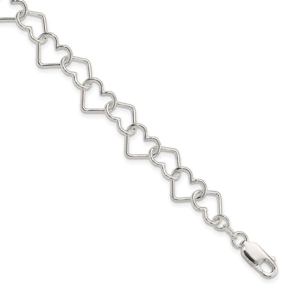 Sterling Silver Polished Fancy Large Heart Link Bracelet QH321-8