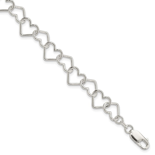 Sterling Silver Polished Fancy Large Heart Link Bracelet QH321-8