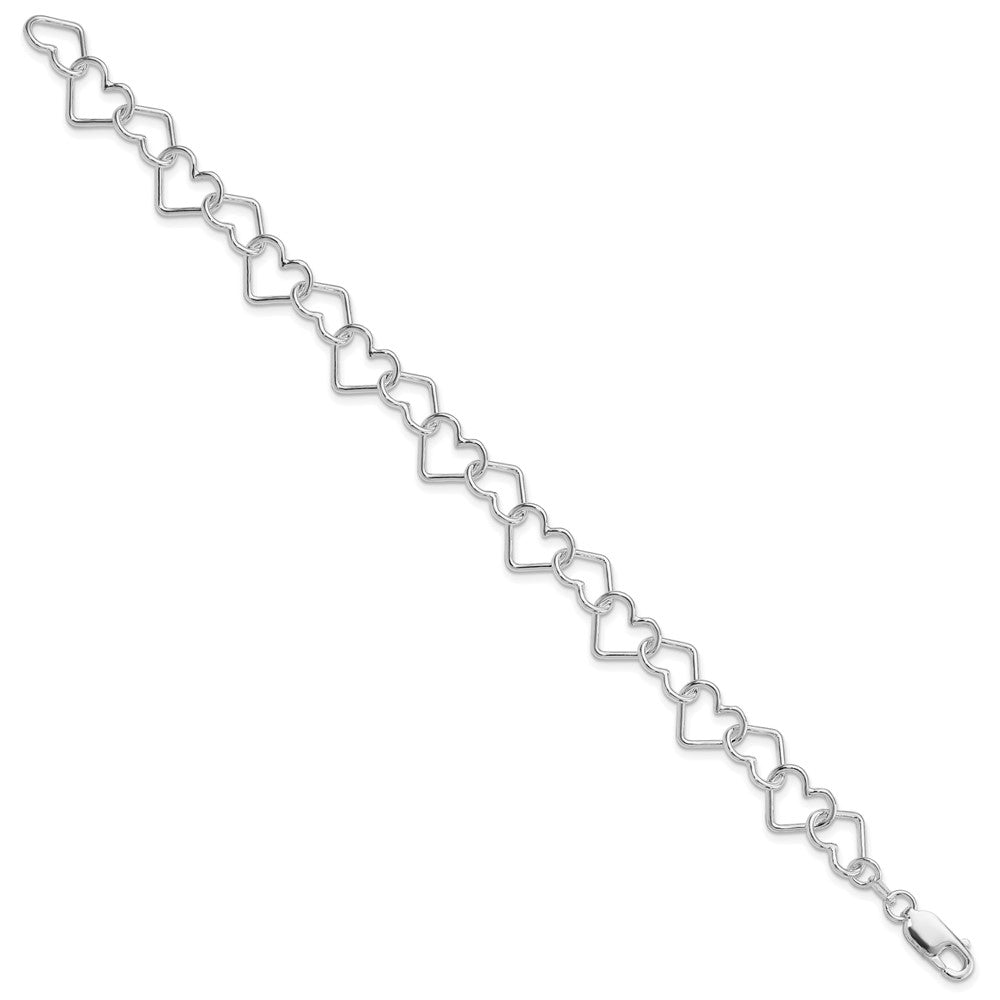 Sterling Silver Rhodium-plated 8inch Polished Fancy Large Heart Link Bracel QH321R-8