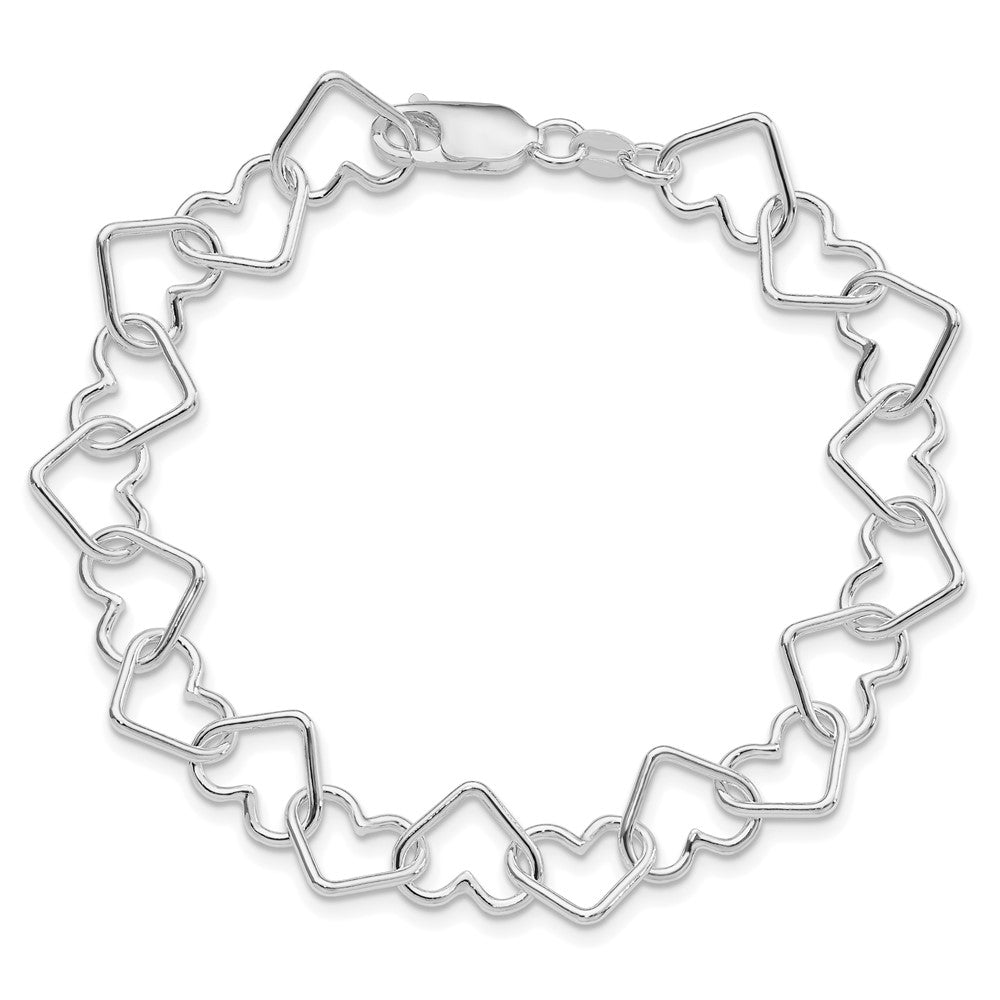Sterling Silver Rhodium-plated 8inch Polished Fancy Large Heart Link Bracel QH321R-8
