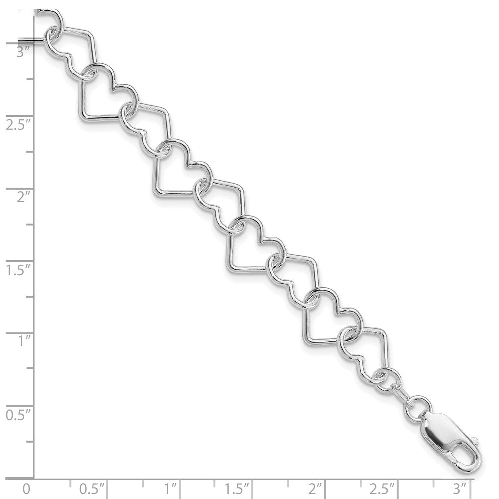 Sterling Silver Rhodium-plated 8inch Polished Fancy Large Heart Link Bracel QH321R-8