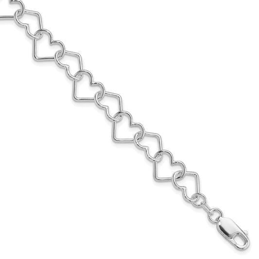 Sterling Silver Rhodium-plated 8inch Polished Fancy Large Heart Link Bracel QH321R-8