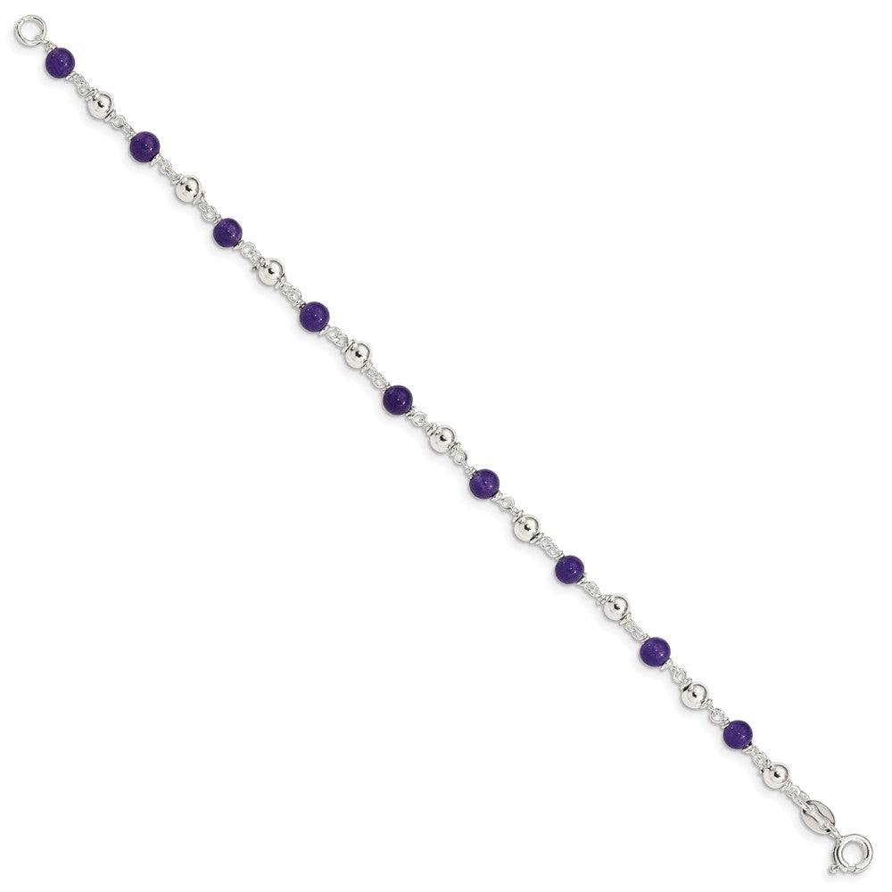Sterling Silver 7inch Polished Amethyst Beaded Bracelet QH419-7