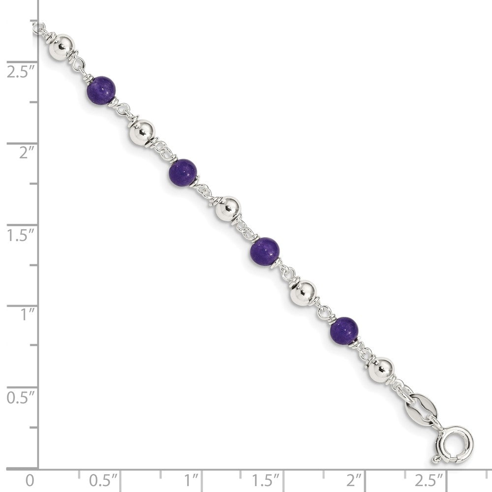 Sterling Silver 7inch Polished Amethyst Beaded Bracelet QH419-7