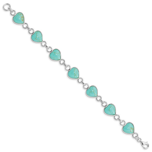 Sterling Silver Rhodium-plated Heart-shaped Turquoise Bracelet QH431-7