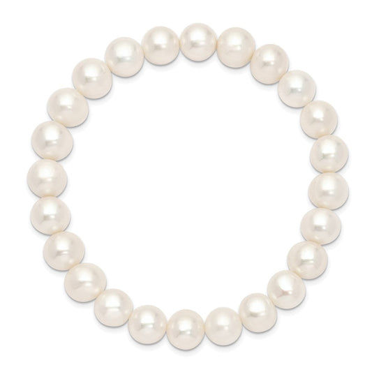 8-9mm White Near-round Freshwater Cultured Pearl Stretch Bracelet QH4595