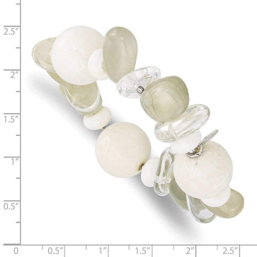 Sterling Silver Coral/Jade/Moonstone/Rock Quartz Stretch Bracelet QH4640