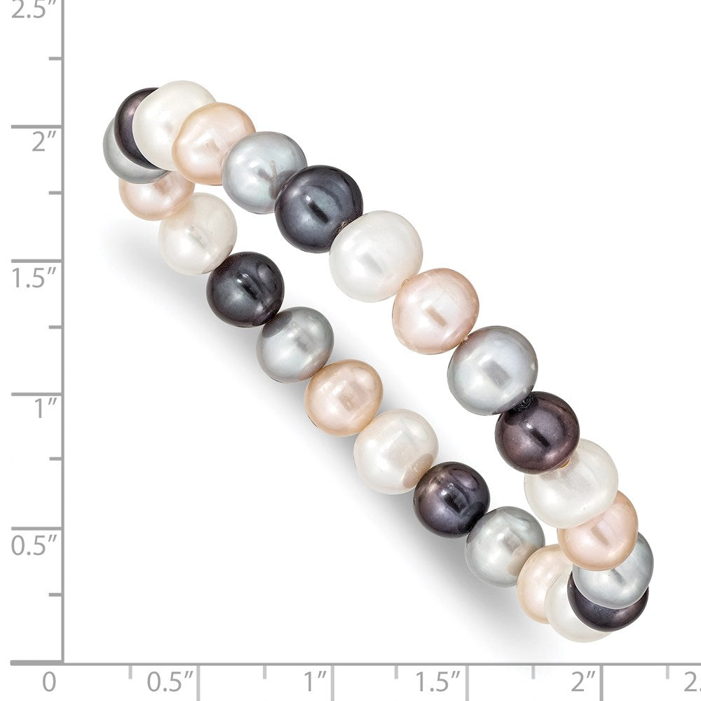 8-9mm White, Platinum, Peach and Black Near-Round Freshwater Cultured Pearl Stretch Bracelet QH4649