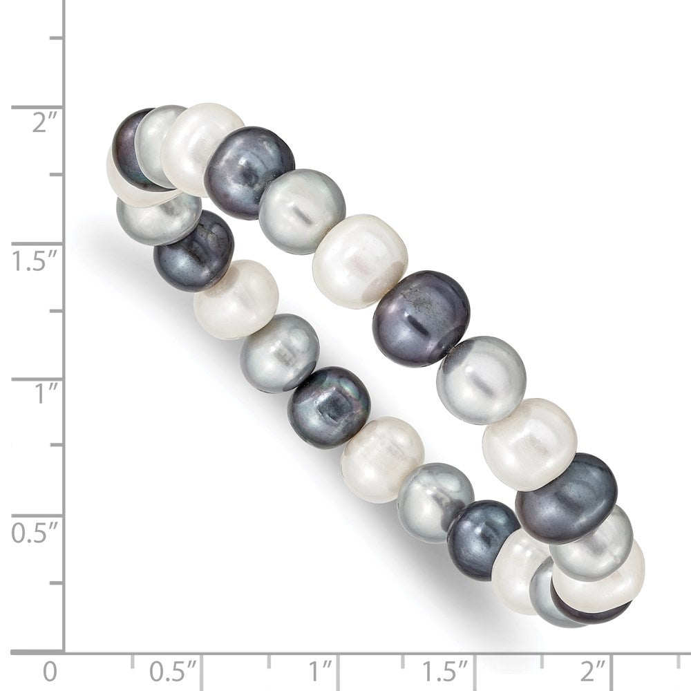 8-9mm White, Platinum and Black Near-Round Freshwater Cultured Pearl Stretch Bracelet QH4650