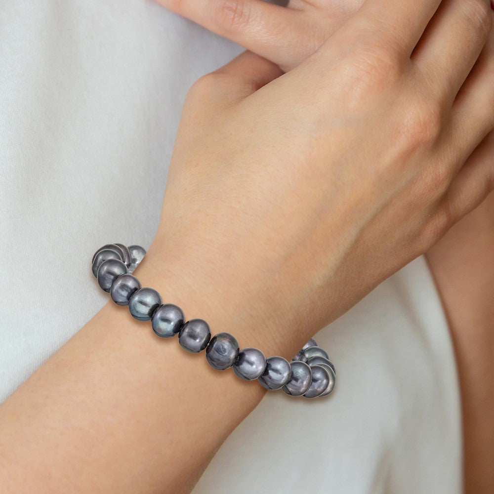 8-9mm Black Near-Round Freshwater Cultured Pearl Stretch Bracelet QH4651