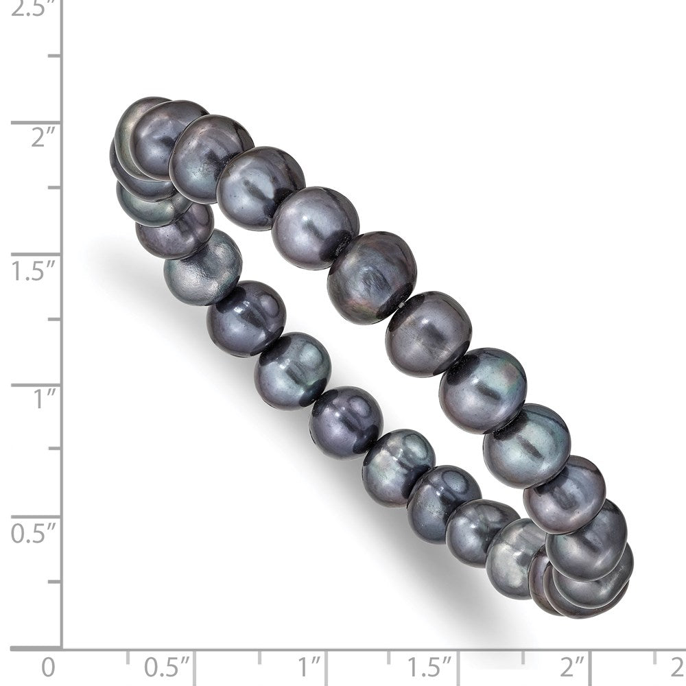 8-9mm Black Near-Round Freshwater Cultured Pearl Stretch Bracelet QH4651