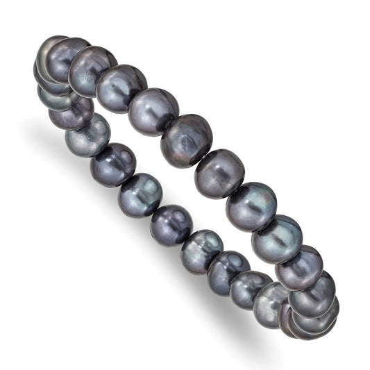 8-9mm Black Near-Round Freshwater Cultured Pearl Stretch Bracelet QH4651