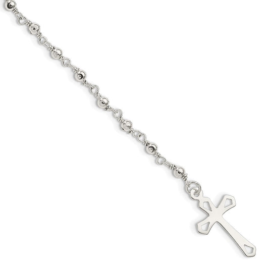 Sterling Silver Polished Bead Rosary 7.5 inch Bracelet QH4697-7.5