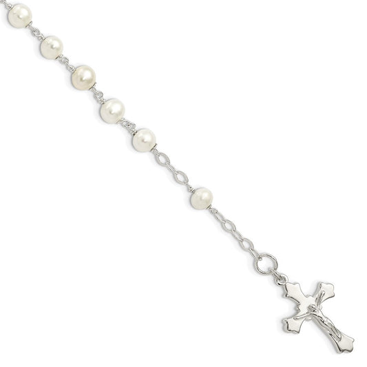 Sterling Silver and FW Cultured Pearl Rosary 7.5 inch Bracelet QH4698-7.5
