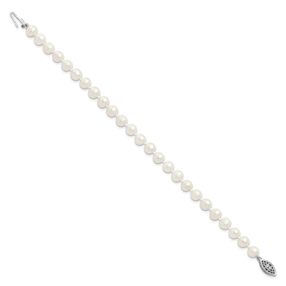 Sterling Silver Rhodium-plated 6-7mm White Near-Round Freshwater Cultured Pearl 7.25 inch Bracelet QH4726-7.25