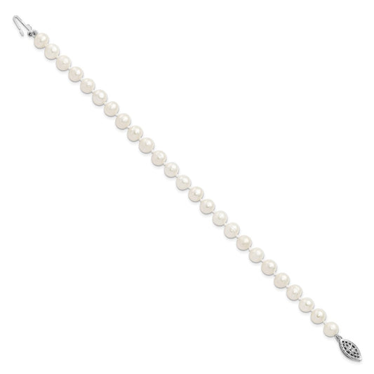 Sterling Silver Rhodium-plated 6-7mm White Near-Round Freshwater Cultured Pearl 7.25 inch Bracelet QH4726-7.25