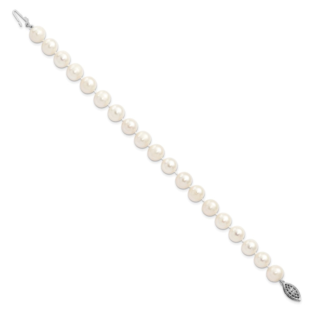 Sterling Silver Rhodium-plated 8-9mm White Near Round Freshwater Cultured Pearl 8.25 inch Bracelet QH4728-7.25