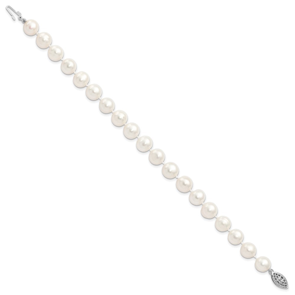 Sterling Silver Rhodium-plated 9-10mm White Near Round Freshwater Cultured Pearl 8.25 inch Bracelet QH4729-7.25