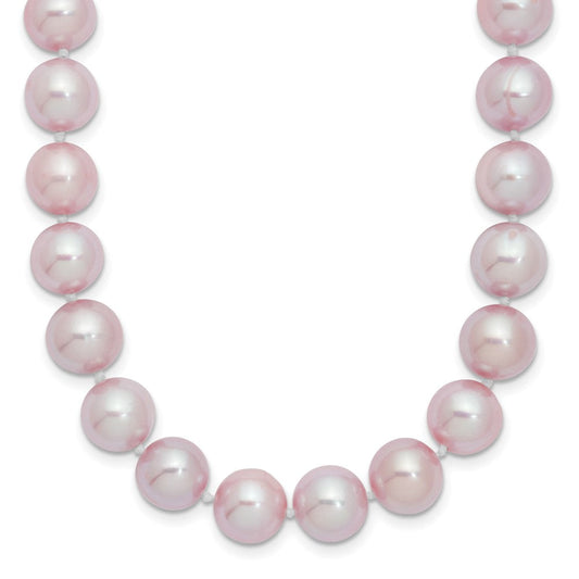 Sterling Silver Rhodium-plated 9-10mm Purple Near-Round Freshwater Cultured Pearl 16 inch NecklaceQH4761