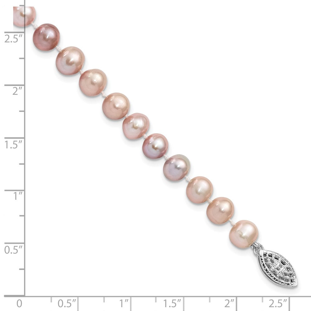 Sterling Silver Rhodium-plated 6-7mm Purple Near-Round Freshwater Cultured Pearl 7.25 inch Bracelet QH4763-7.25