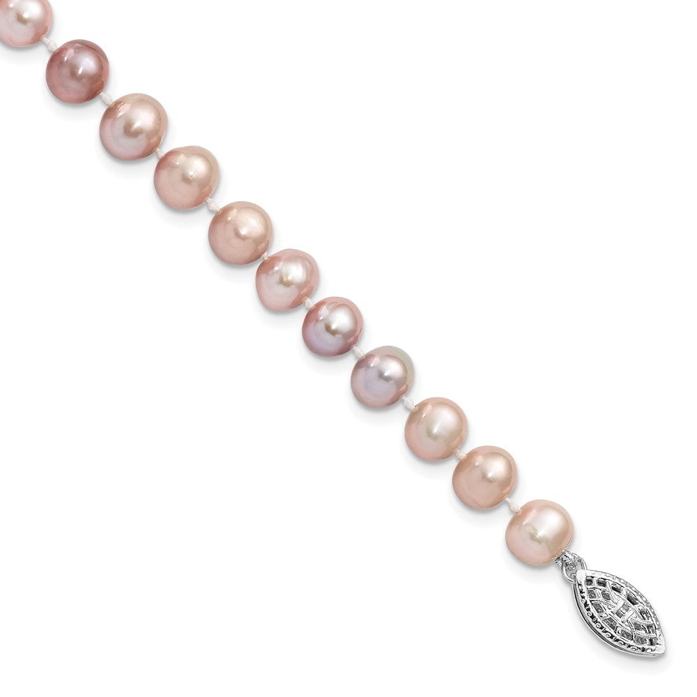 Sterling Silver Rhodium-plated 6-7mm Purple Near-Round Freshwater Cultured Pearl 7.25 inch Bracelet QH4763-7.25