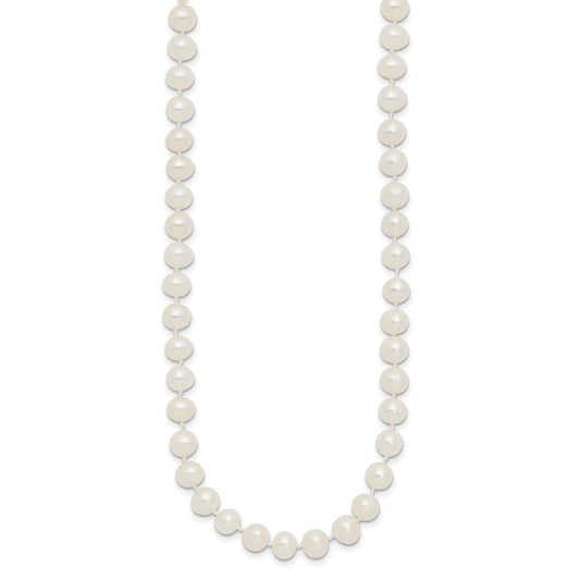 Sterling Silver Rhodium-plated 5-6mm White Near-Round Freshwater Cultured Pearl 28 inch Necklace QH4769