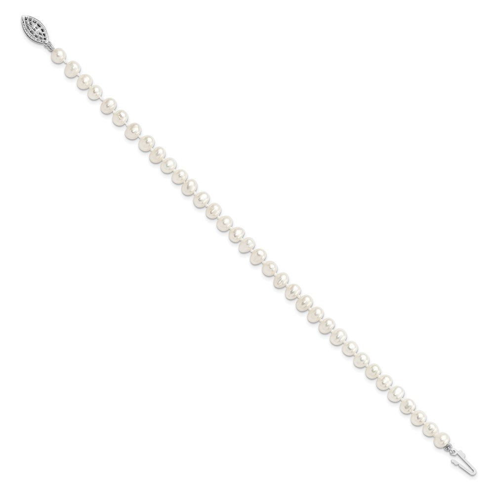 Sterling Silver Rhodium-plated 5-6mm White Near Round Freshwater Cultured Pearl 8.25 inch Bracelet QH4769-7.25