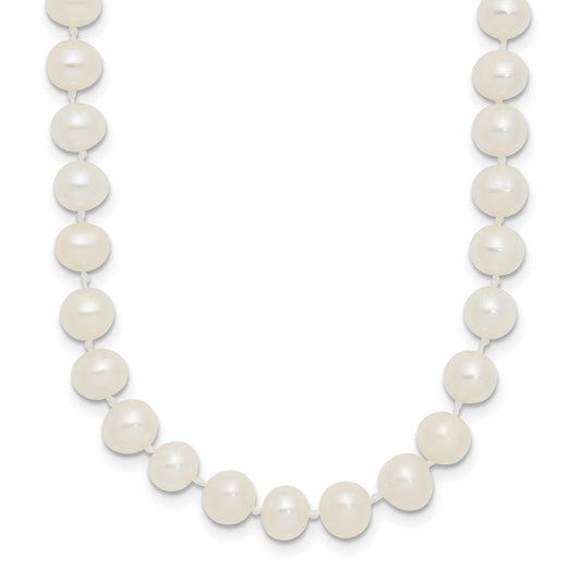 Sterling Silver Rhodium-plated 5-6mm White Near-Round Freshwater Cultured Pearl 28 inch Necklace QH4769