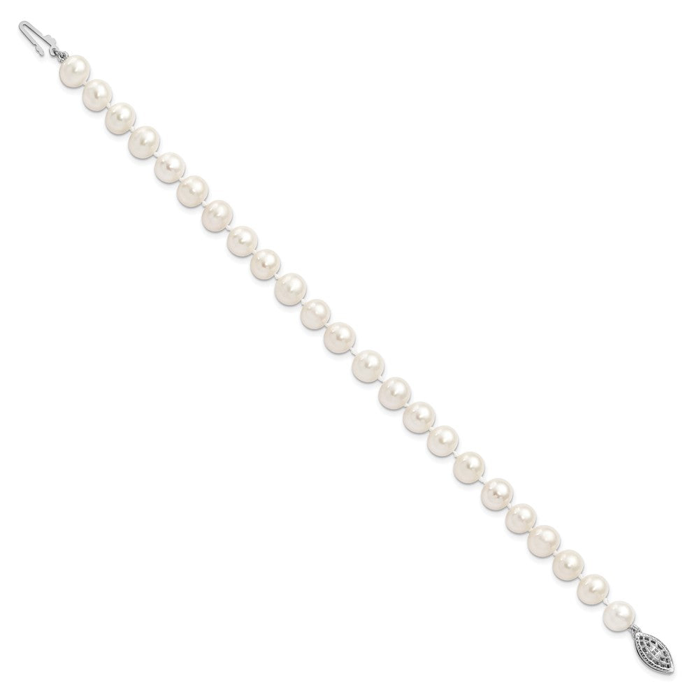 Sterling Silver Rhodium-plated 7-8mm White Near Round Freshwater Cultured Pearl8.25 inch  Bracelet QH4778-7.25