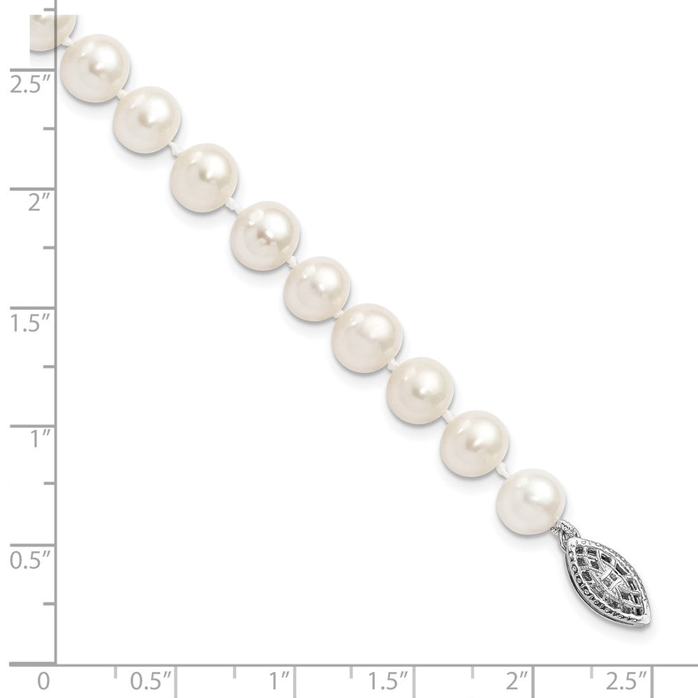 Sterling Silver Rhodium-plated 7-8mm White Near-Round Freshwater Cultured Pearl 7.25 inch Bracelet QH4778-7.25