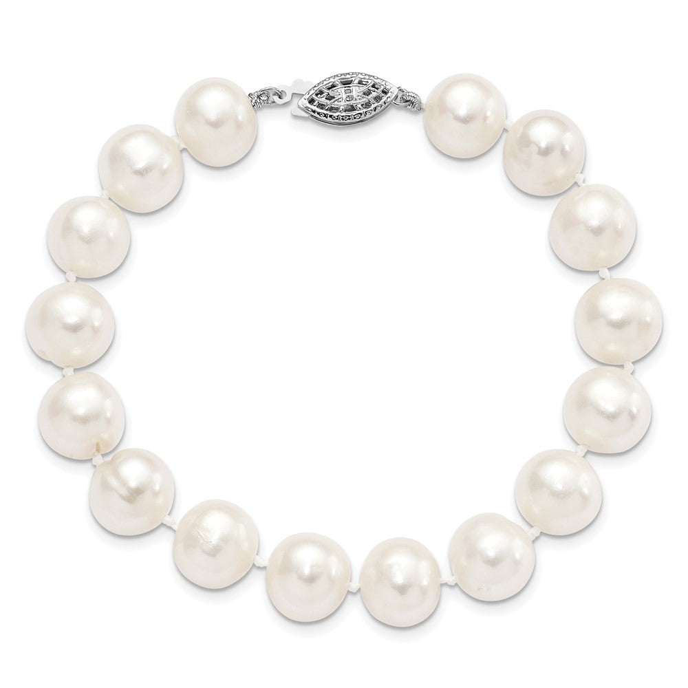 Sterling Silver Rhodium-plated 10-11mm White Near-Round Freshwater Cultured Pearl 8.25 inch Bracelet QH4828-7.25